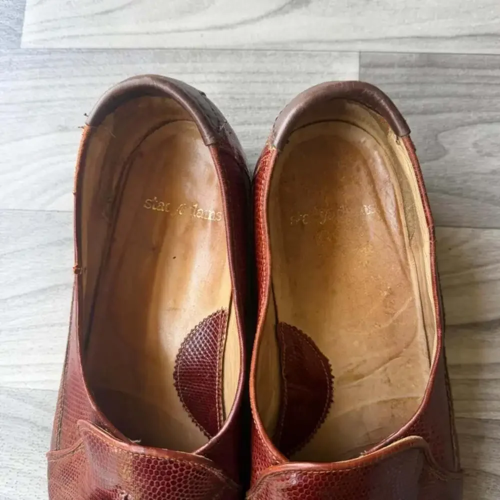 Vintage Stacy Adams Lizard Embossed Tassel Loafers Burgundy 10.5 C